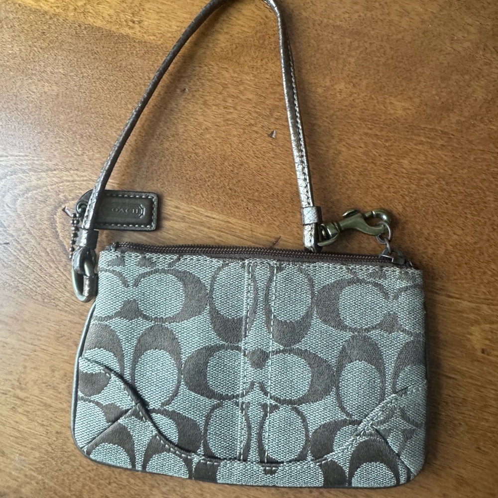 Coach Signature Brown and Tan Wristlet